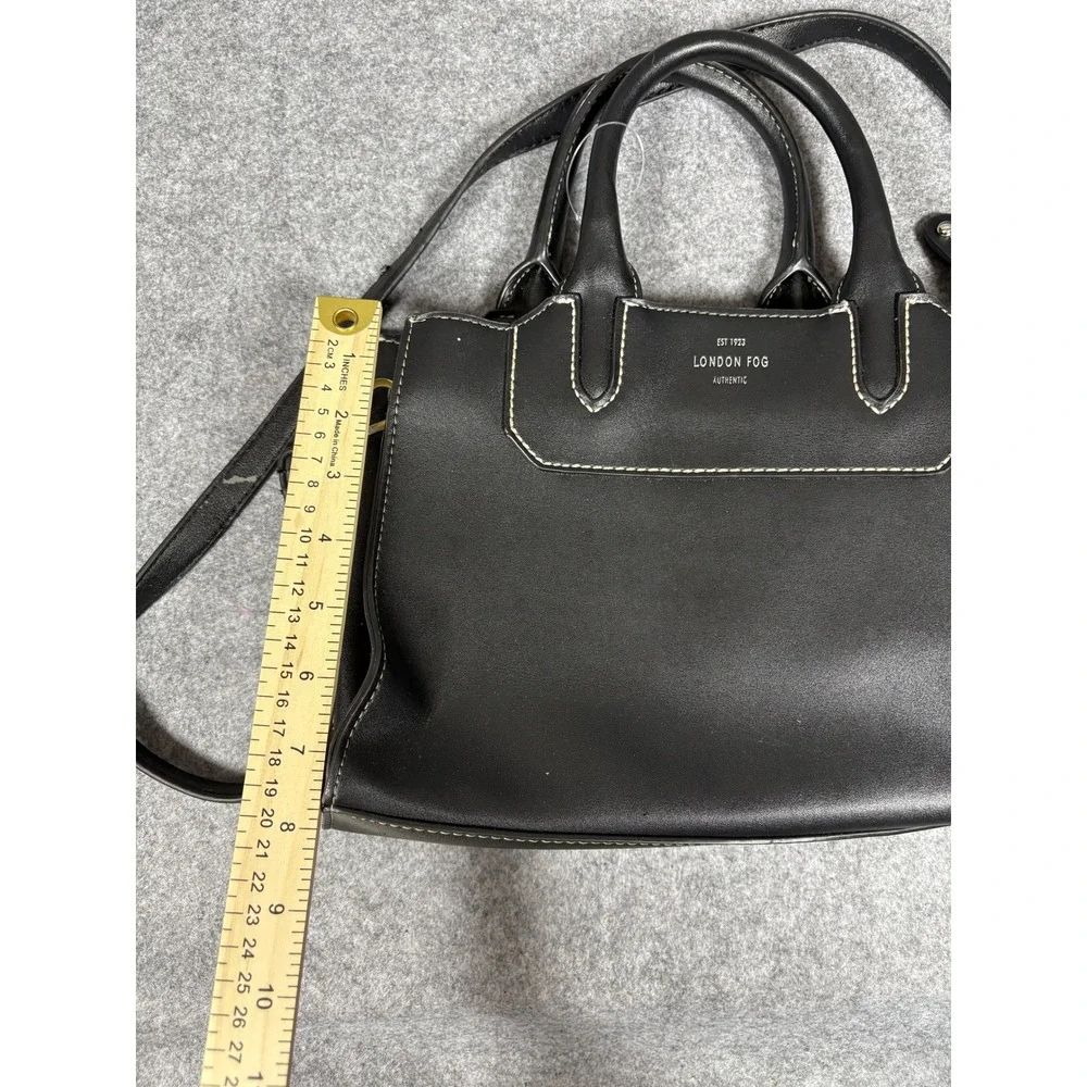 London Fog Authentic Satchel Medium Black Contrast Stitch Faux Leather Bag